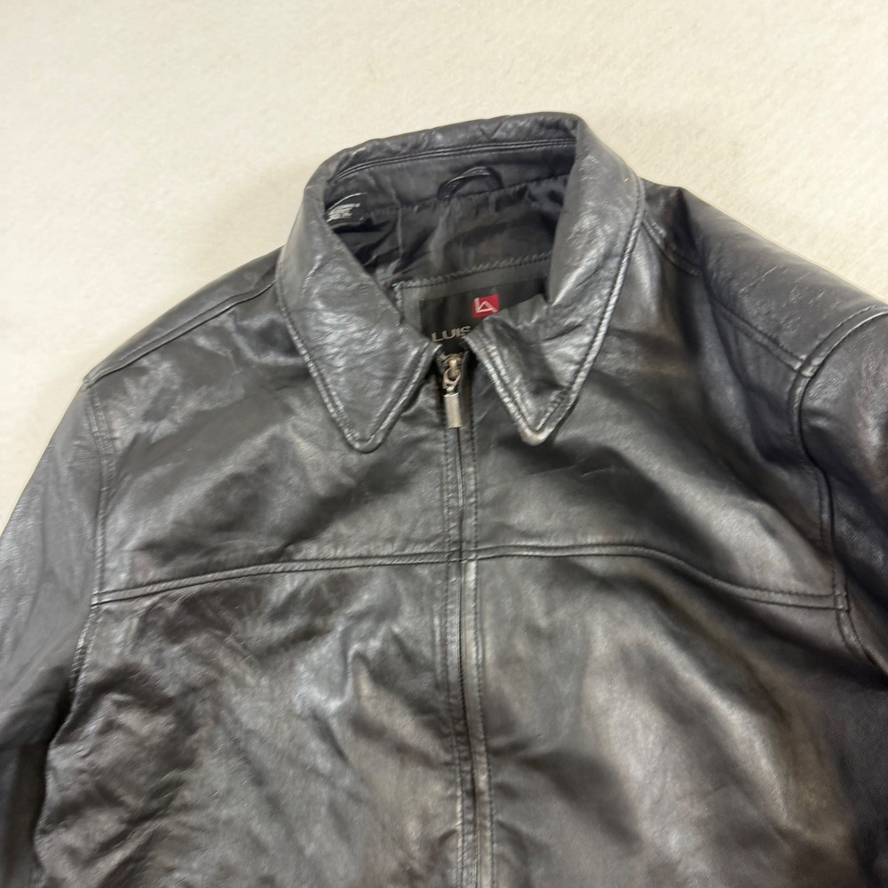 Luis Alvear Barcelona Mens Black Leather Bomber Jacket Zip Front XL Spain 8148